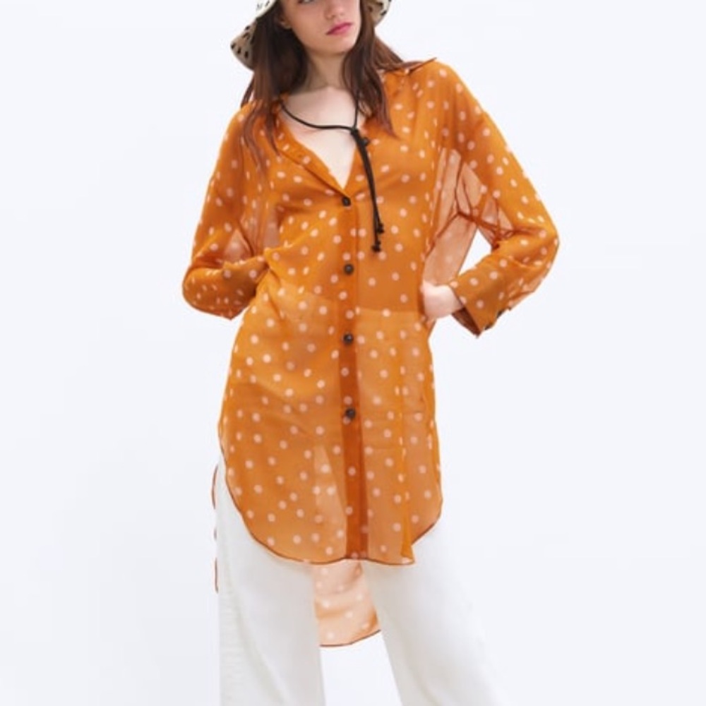 Zara Polkadot Long Chiffon Top